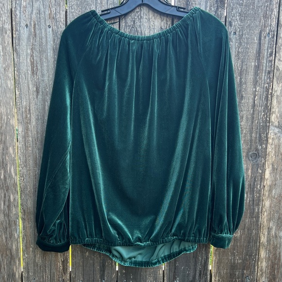 CeCe Deep Green Velvet Blouse - Picture 4 of 6